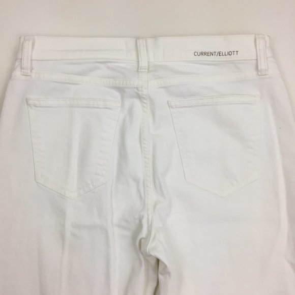 CURRENT ELLIOTT White Distressed Ripped Knee 5 Pocket Logo Hardware Skinny Jeans - Picture 9 of 11